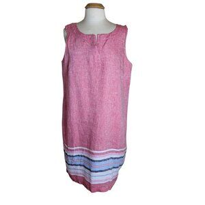 Talbots Seaside Stripe 100% Linen Sleeveless Shift Dress Size 18 Red